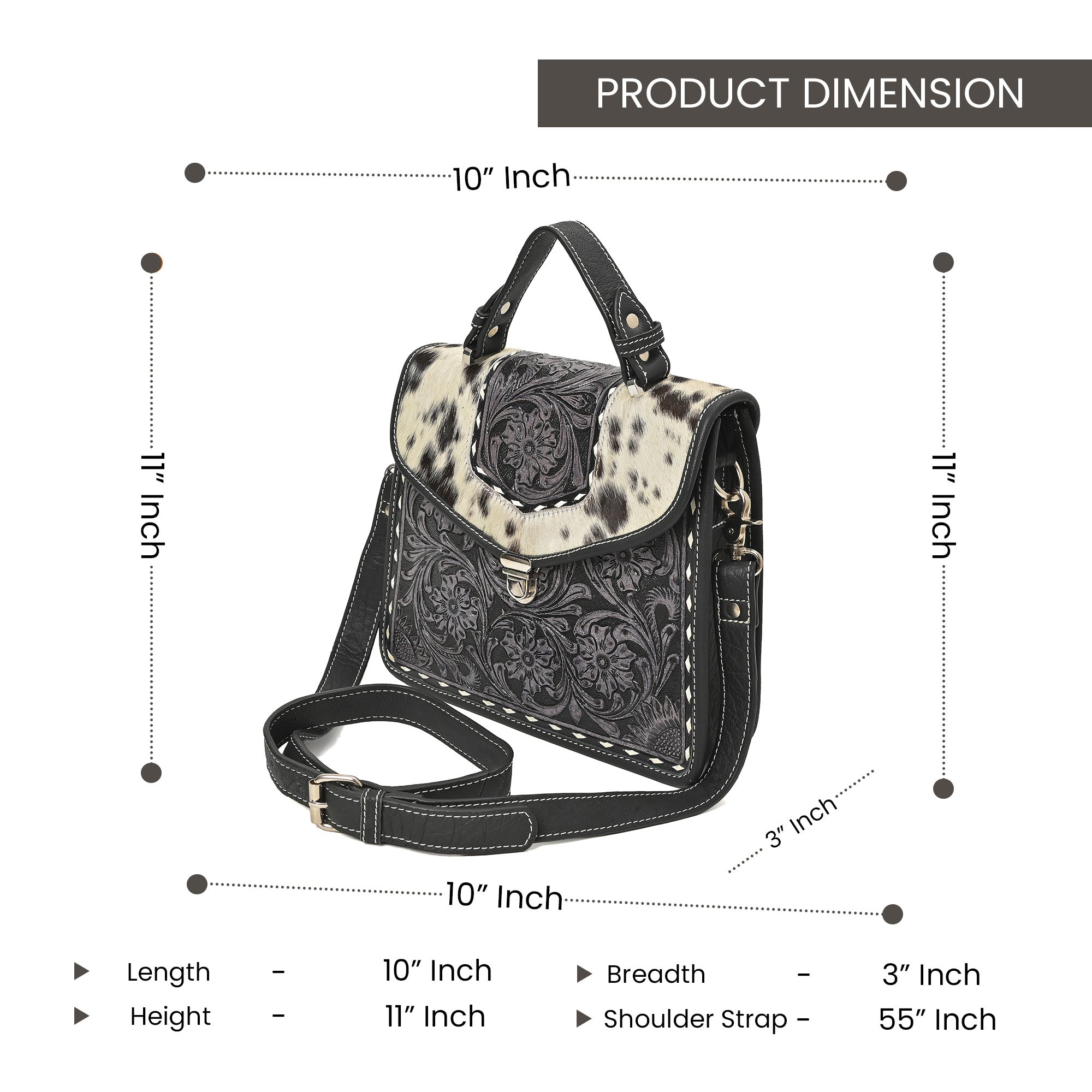 Cowhide Floral Ranger Leather Bag – Western Tooled Handbag with Crossbody Strap