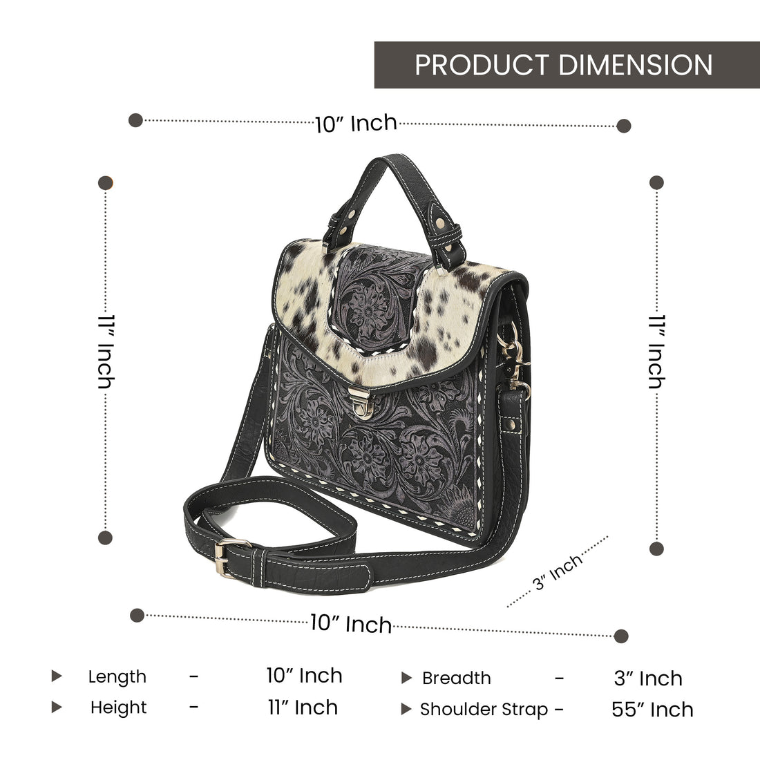 Cowhide Floral Ranger Leather Bag – Western Tooled Handbag with Crossbody Strap