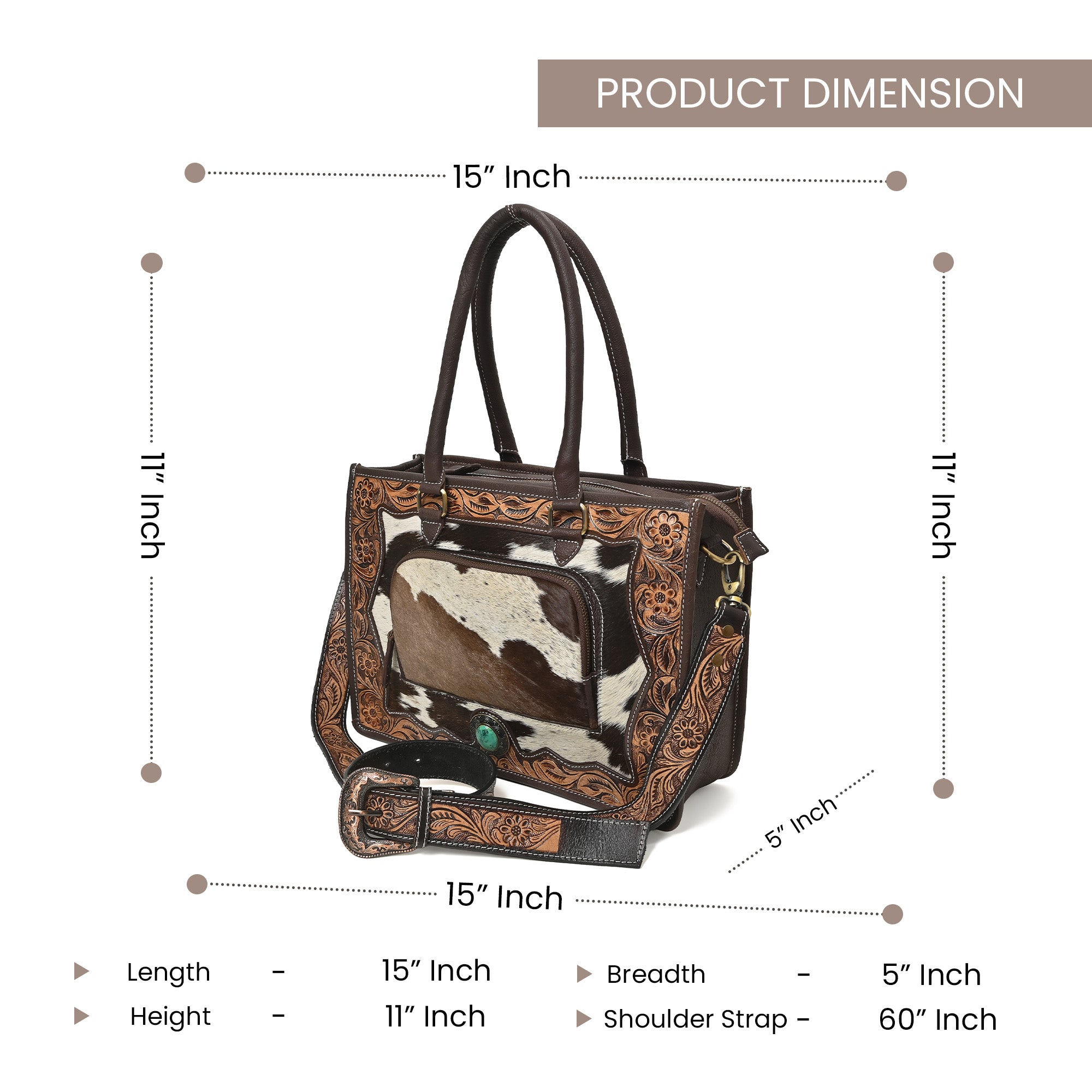 Desert Bloom Western Leather Tote Bag – Cowhide Floral Tooled Handbag with Strap