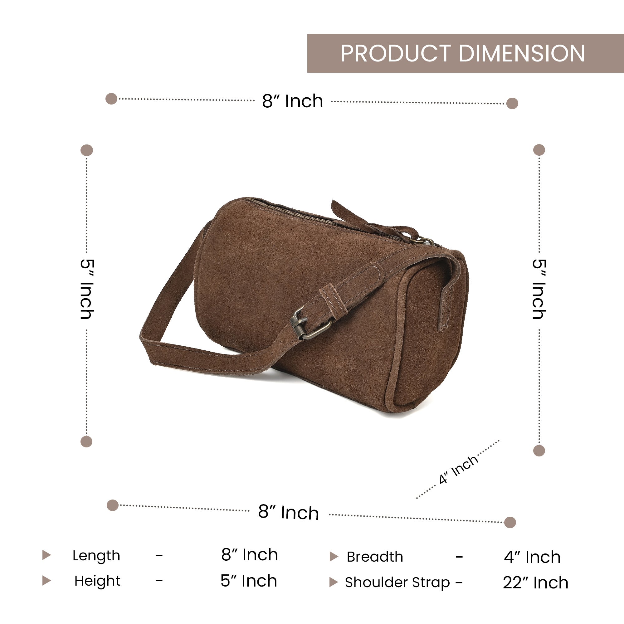 Suncrest Leather Cosmetic Pouch – Suede Makeup Bag with Zipper & Strap