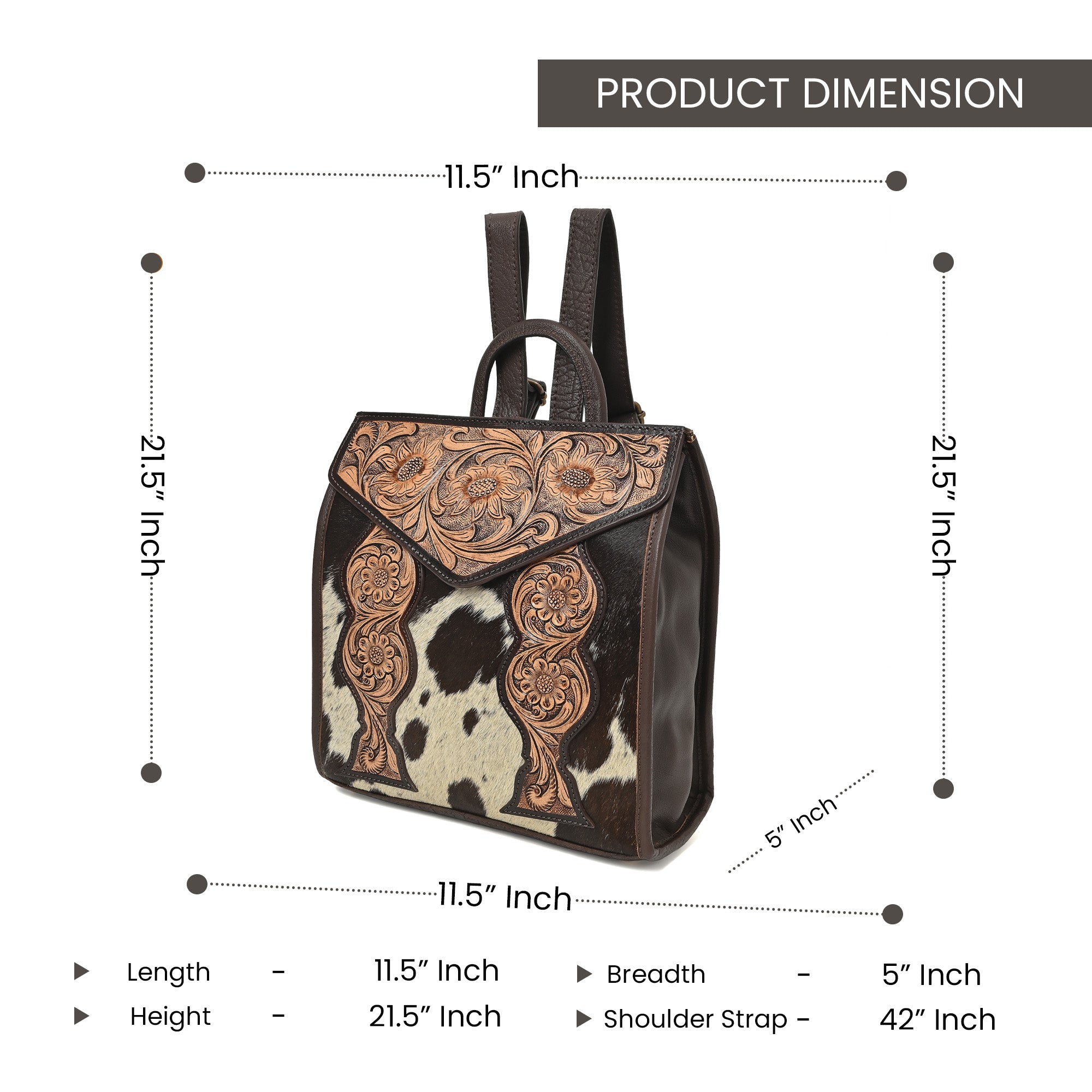 Cowhide Western Bloom Leather Backpack – Floral Tooled Hair-On Leather Bag
