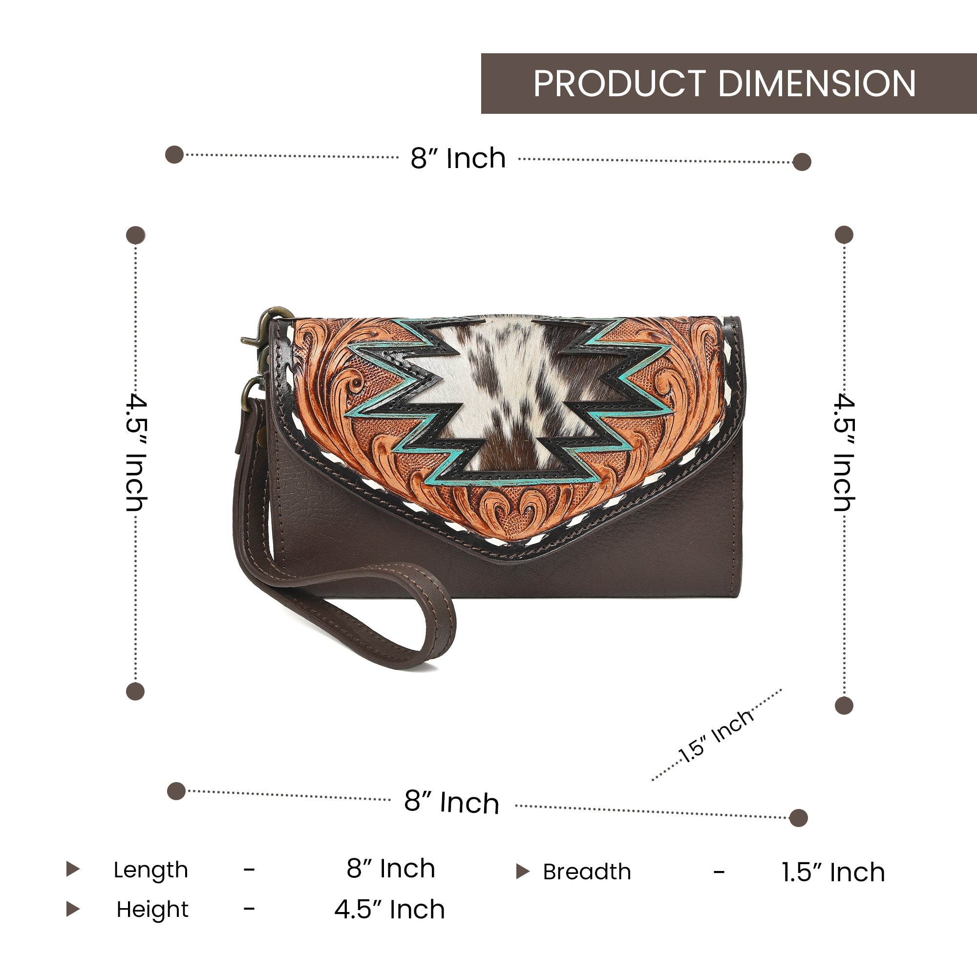 Cowgirl Tooled Leather Wristlet Wallet – Western Cowhide Clutch with Strap
