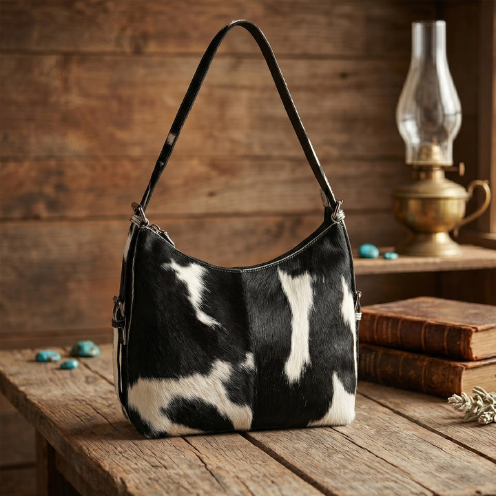 Cowhide Leather Hobo Bag – Hair-On Leather Shoulder Bag for Women