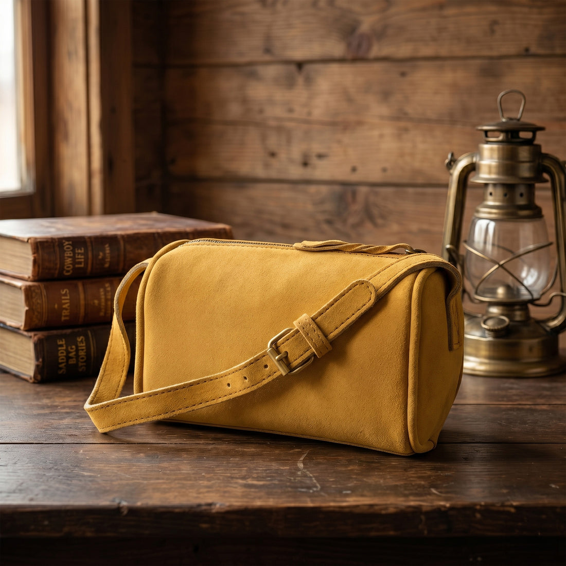 Suncrest Leather Cosmetic Pouch – Suede Makeup Bag with Zipper & Strap