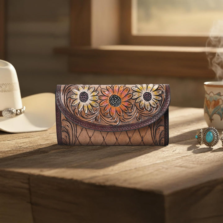 Cutie Brown Flower Tooled Wallet