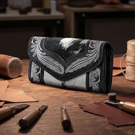 Rustic Rose Black Trifold  Wallet
