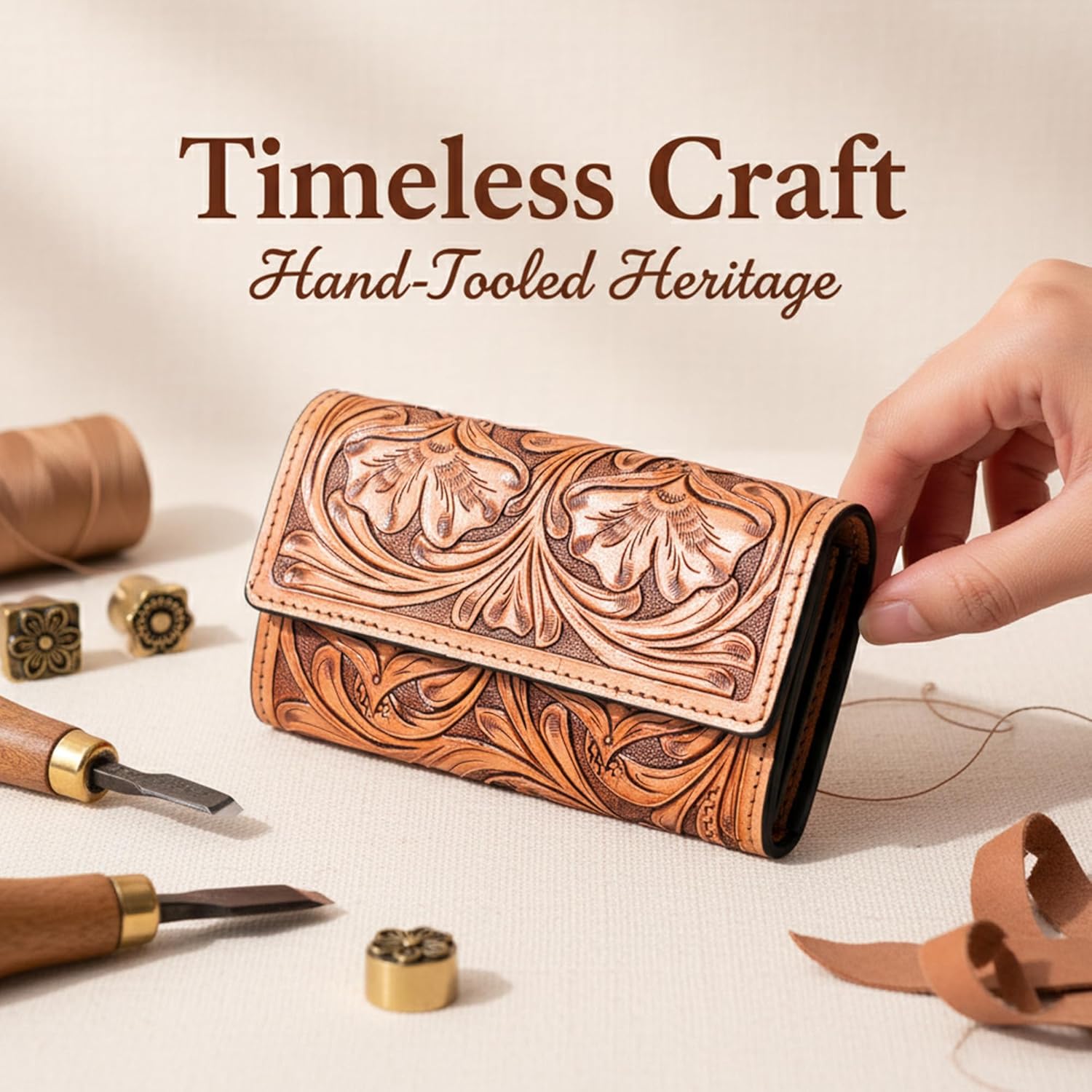 Rayna Tan Tooled Trifold Wallet