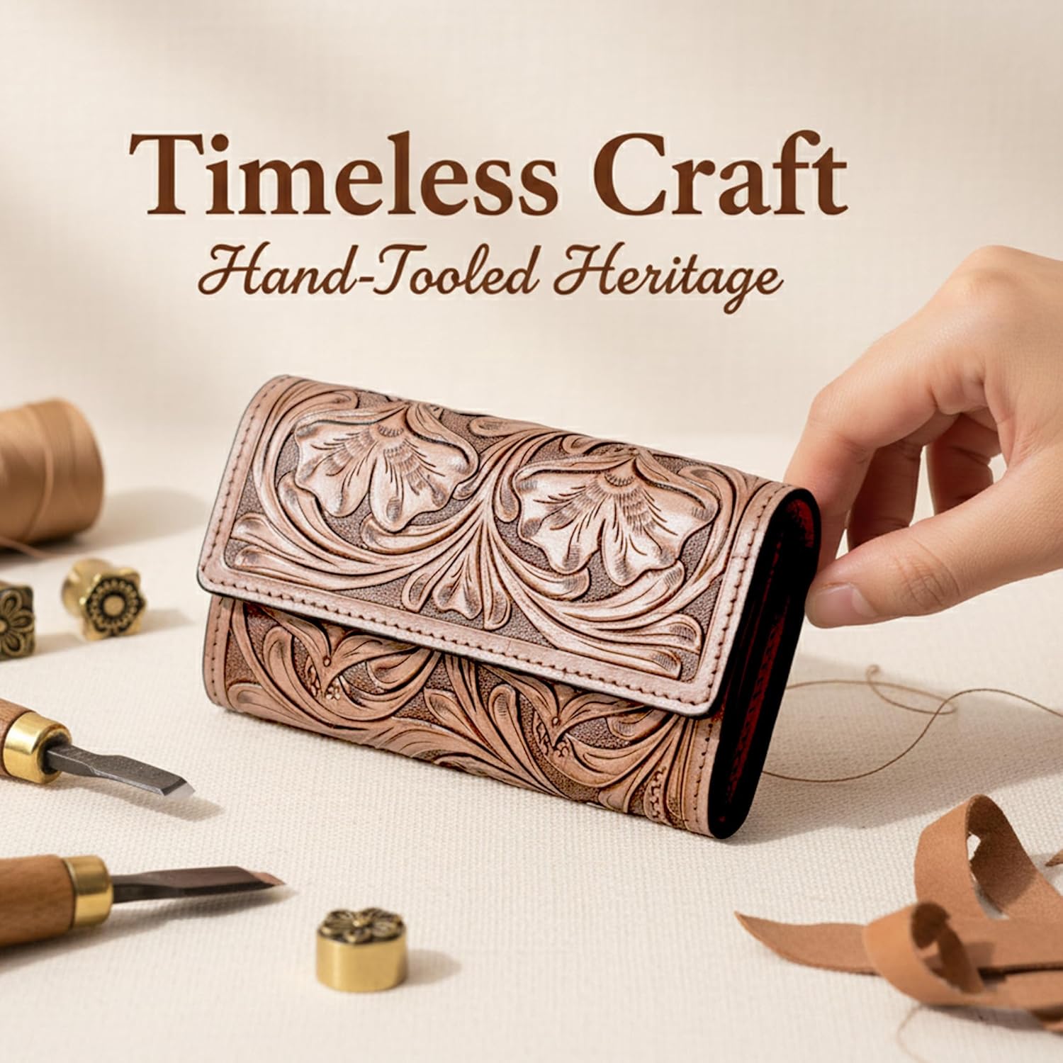 Rayna Brown Tooled Trifold Wallet