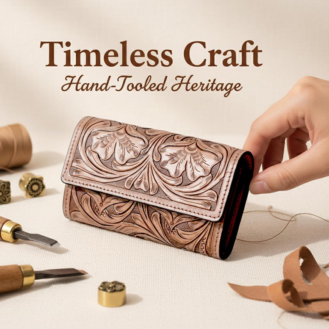 Rayna Brown Tooled Trifold Wallet