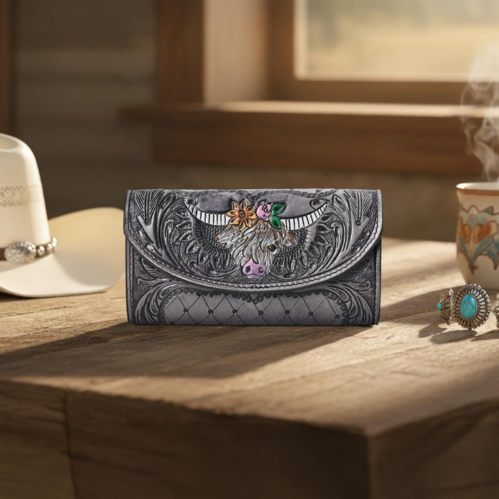 Calm Longhorn Tooled Wallet