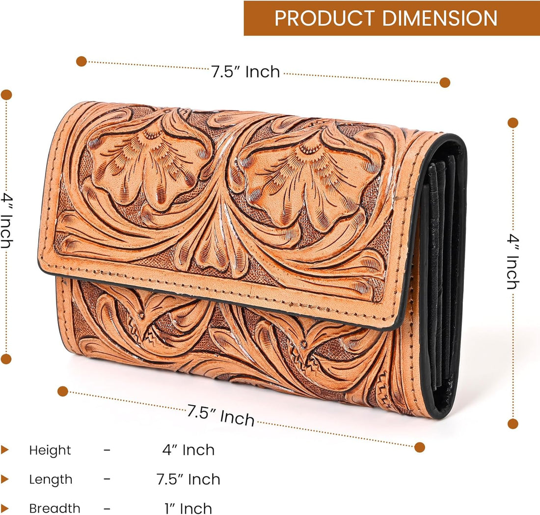Rayna Tan Tooled Trifold Wallet