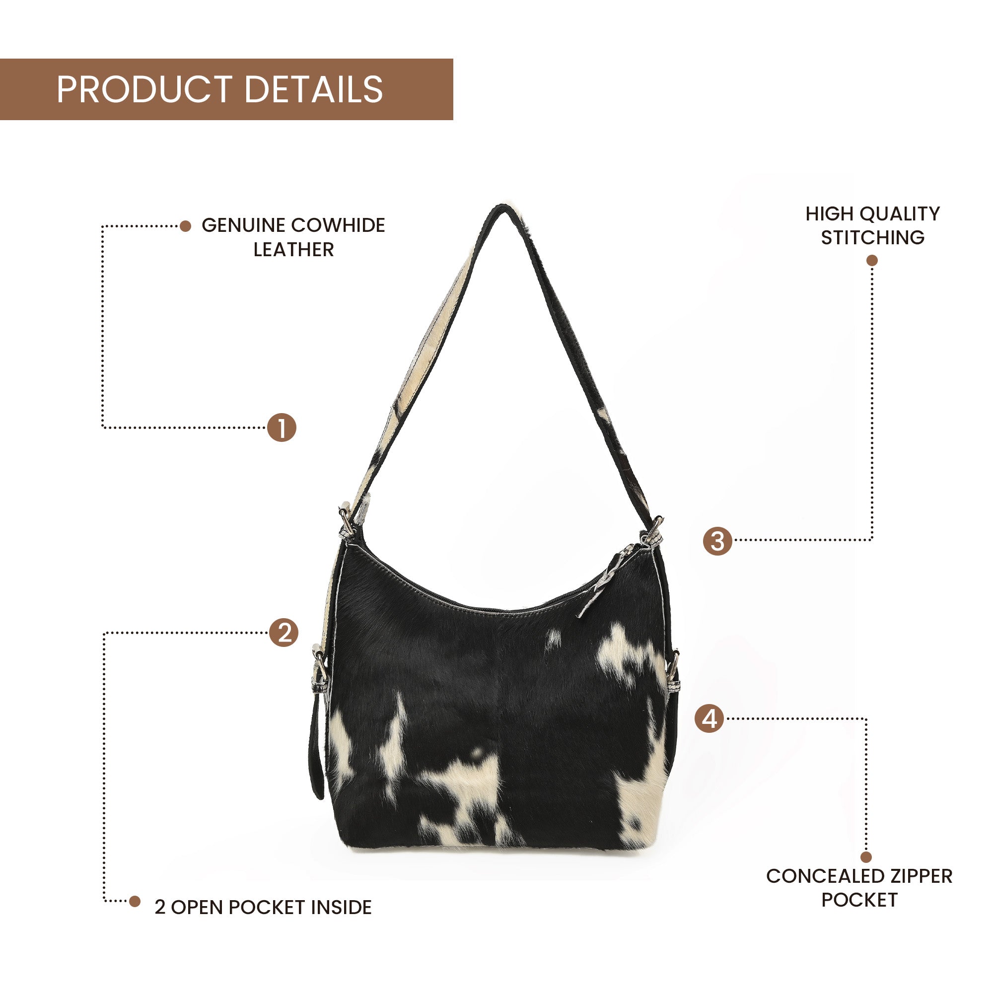 Cowhide Leather Hobo Bag – Hair-On Leather Shoulder Bag for Women