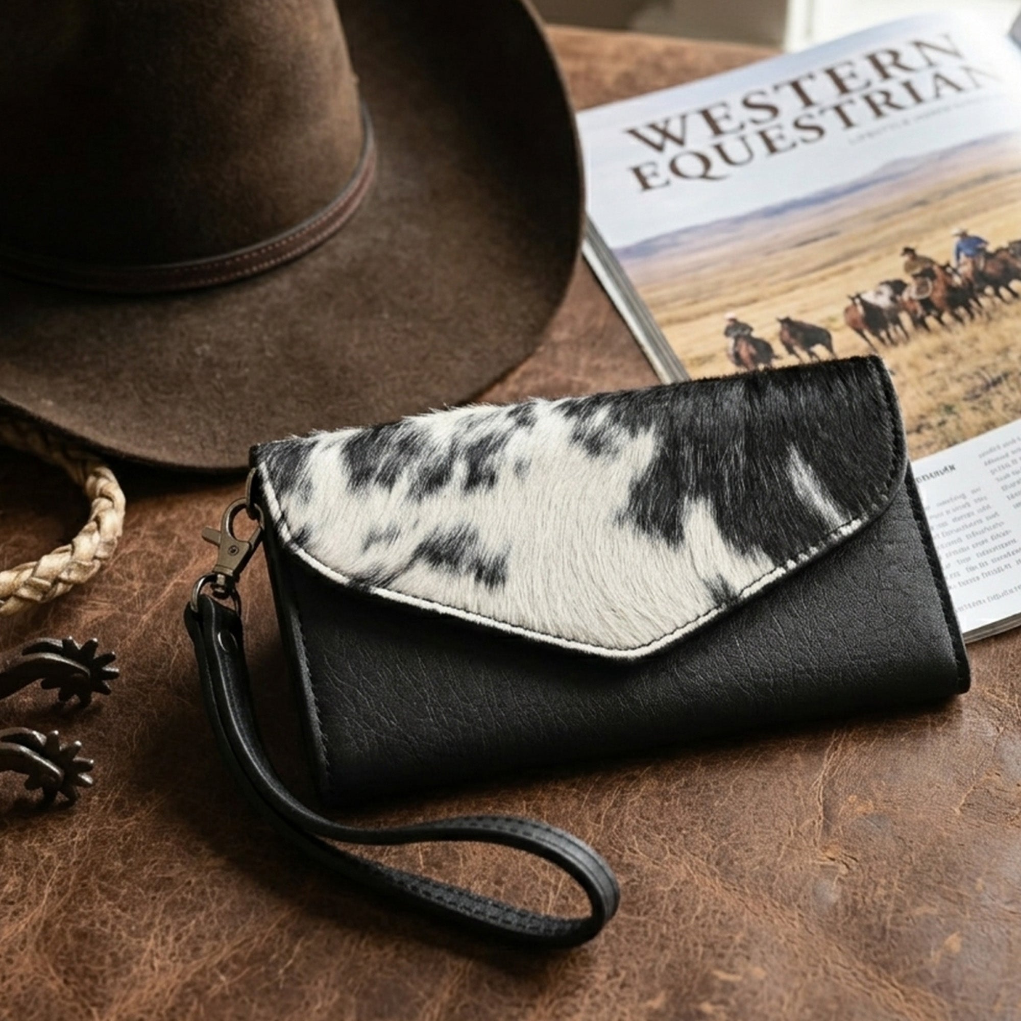 Hair-On Leather Clutch Wallet – Cowhide Wristlet Wallet for Women