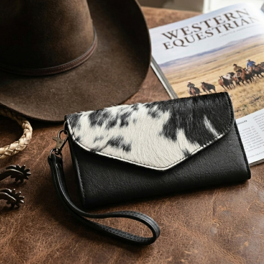 Hair-On Leather Clutch Wallet – Cowhide Wristlet Wallet for Women