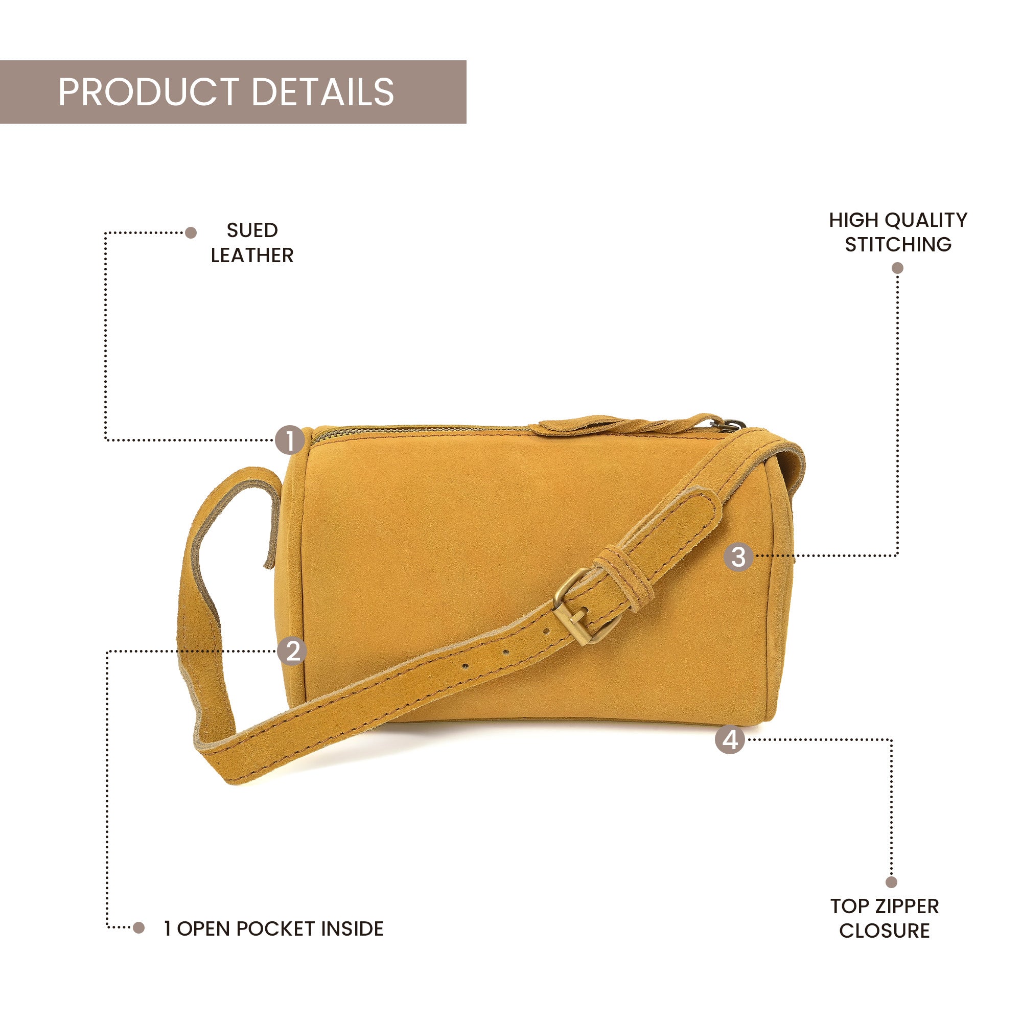 Suncrest Leather Cosmetic Pouch – Suede Makeup Bag with Zipper & Strap