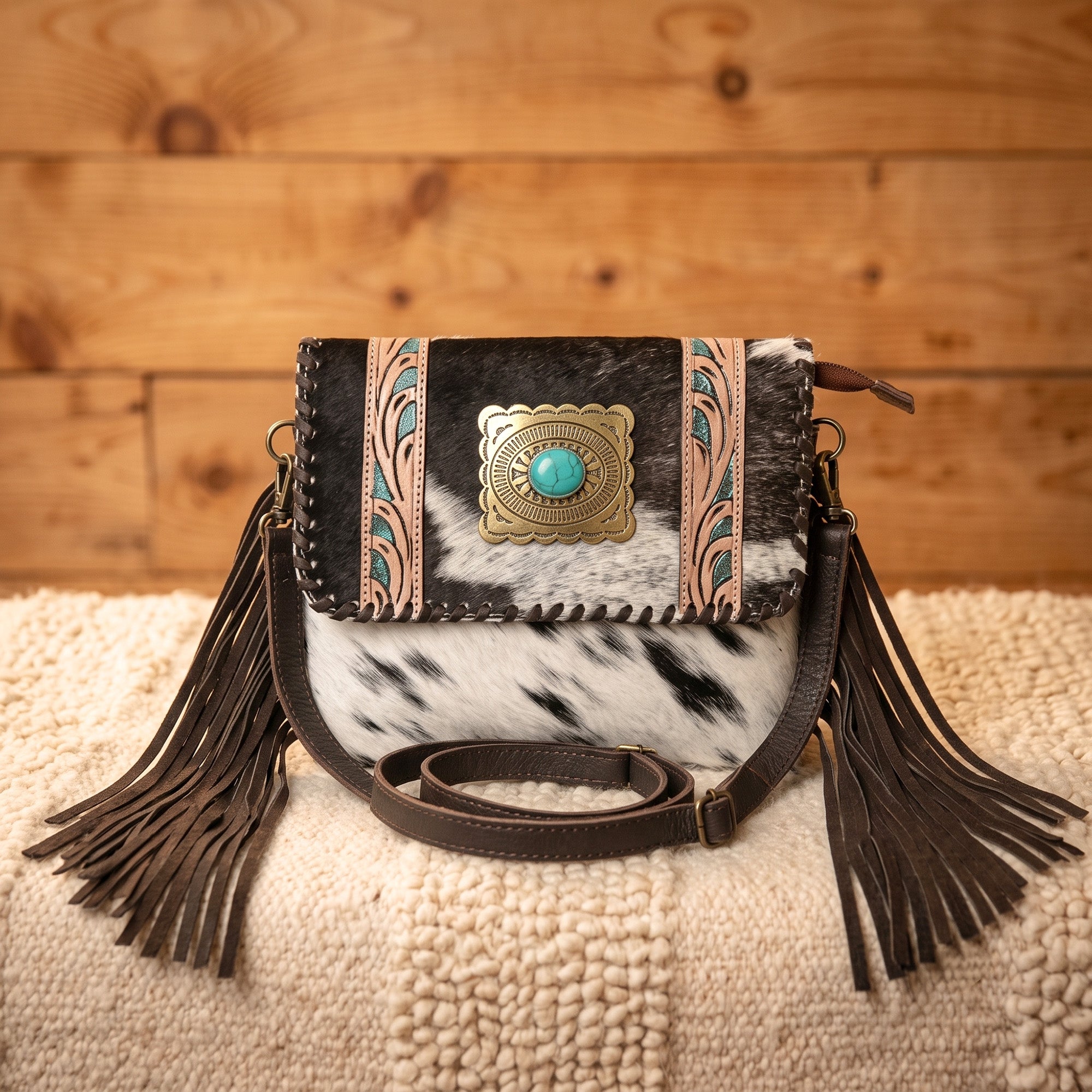 Sansa Turquoise Concho Cowhide Crossbody Bag