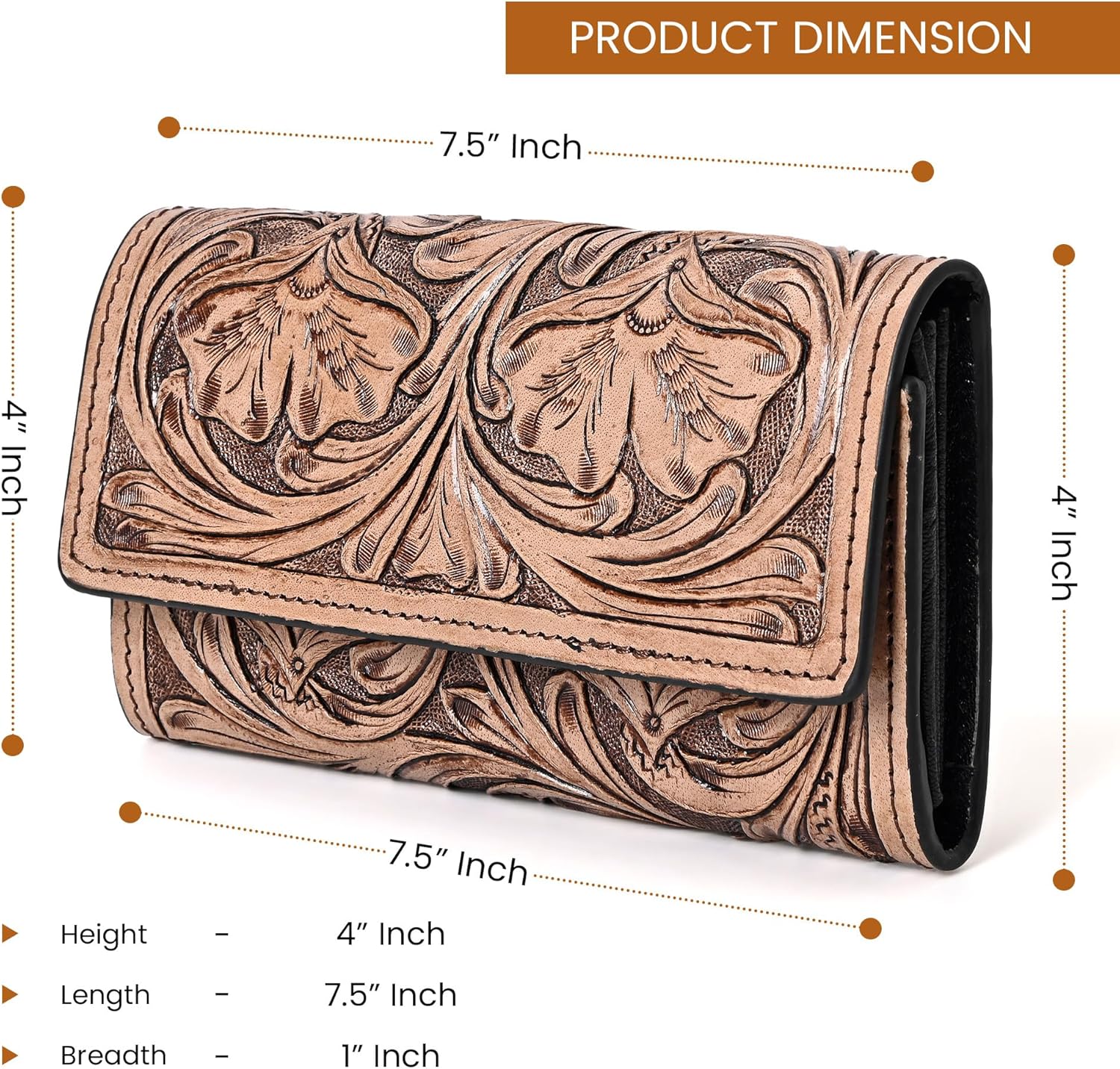 Rayna Brown Tooled Trifold Wallet