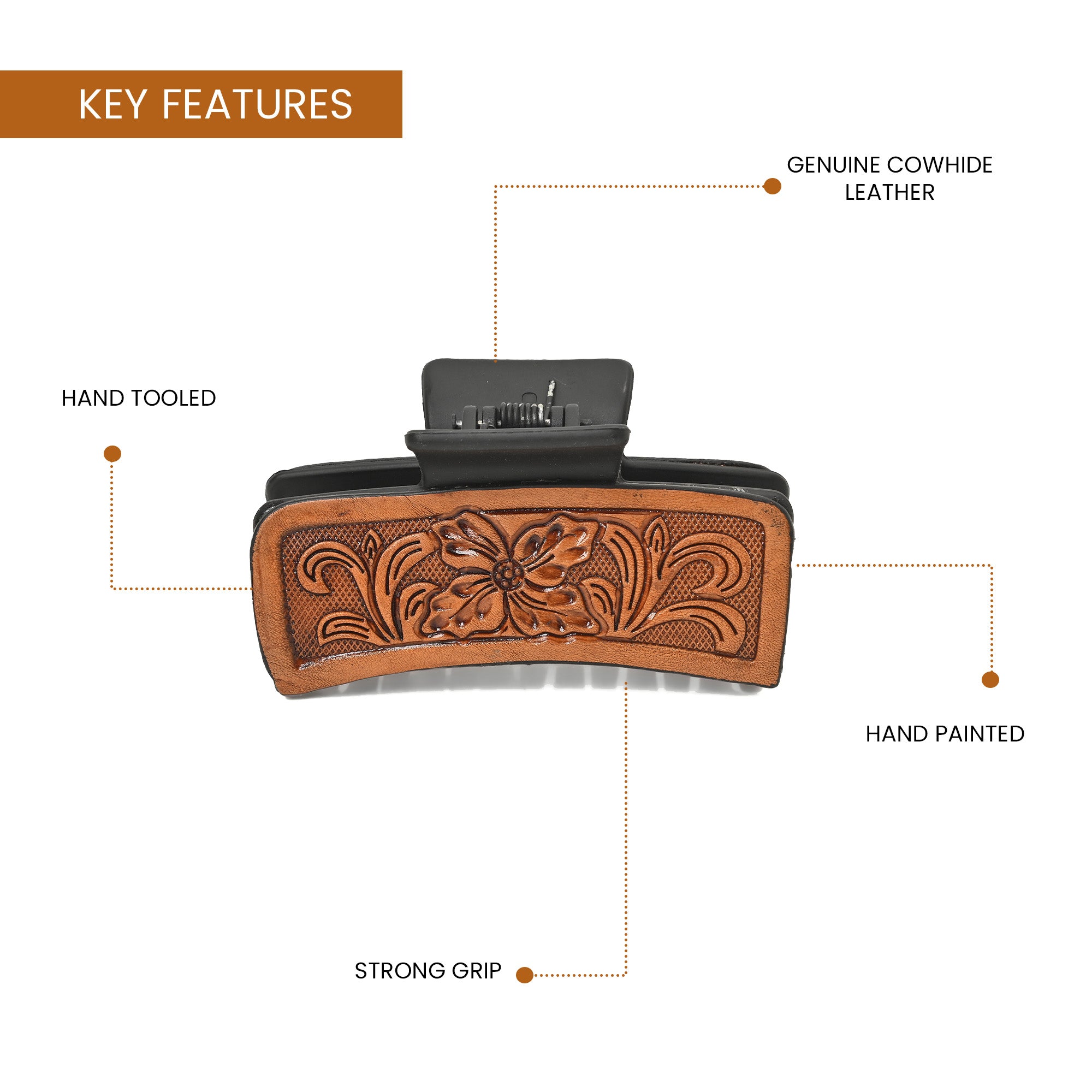 Western Tooled Floral Hair Claw Clip – Leather-Inspired Strong Hold Hair Clamp