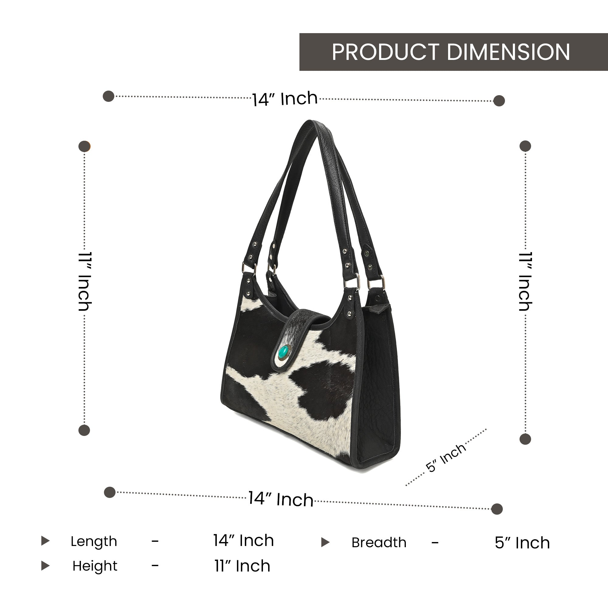 Prairie Moon Hair-On Hide Hobo Bag – Cowhide Leather Shoulder Bag with Turquoise Accent