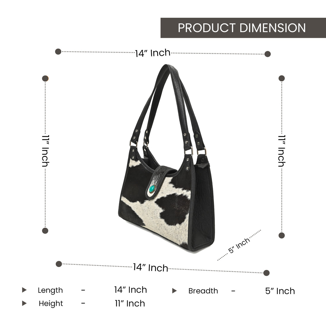 Prairie Moon Hair-On Hide Hobo Bag – Cowhide Leather Shoulder Bag with Turquoise Accent