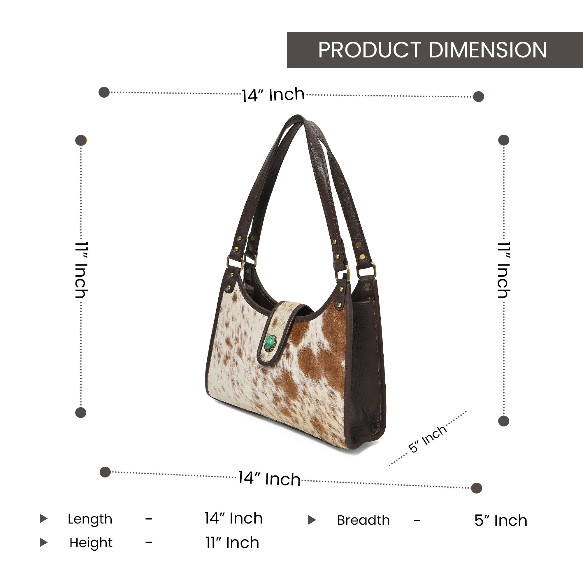 Prairie Moon Hair-On Hide Hobo Bag – Cowhide Leather Shoulder Bag with Turquoise Accent