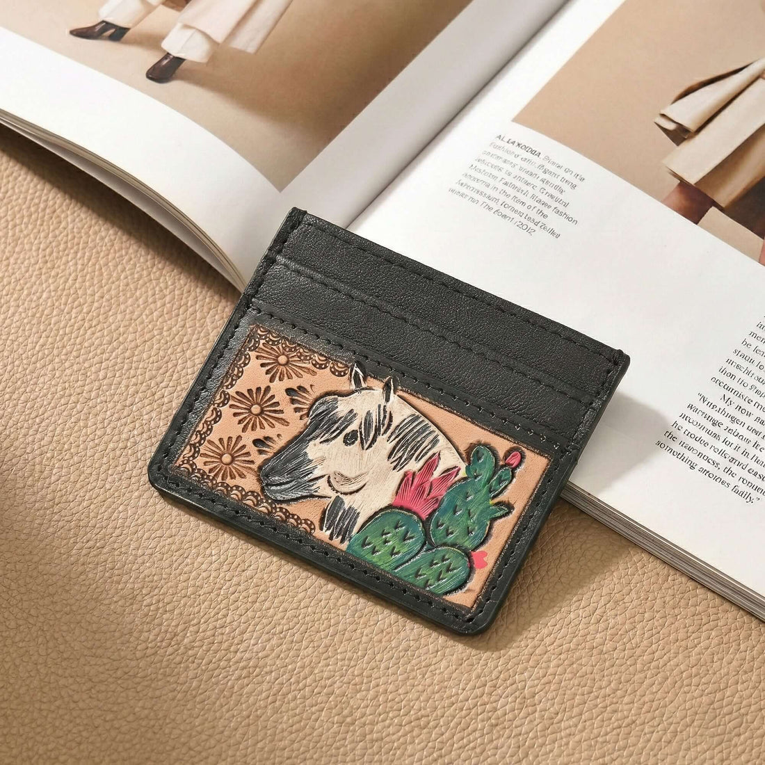 Desert Spirit Horse Card Holder – Handcrafted Leather