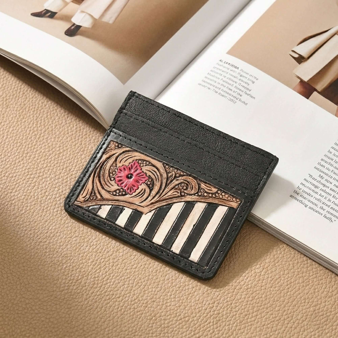 Frontier Rose Leather Card Holder – Handcrafted Leather