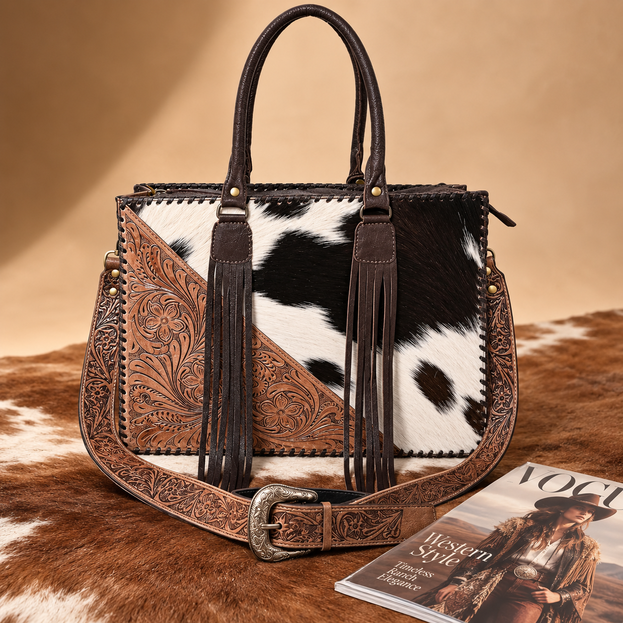 Rustic Trio Weekender Bag – Cowhide Hairon Leather Travel Bag