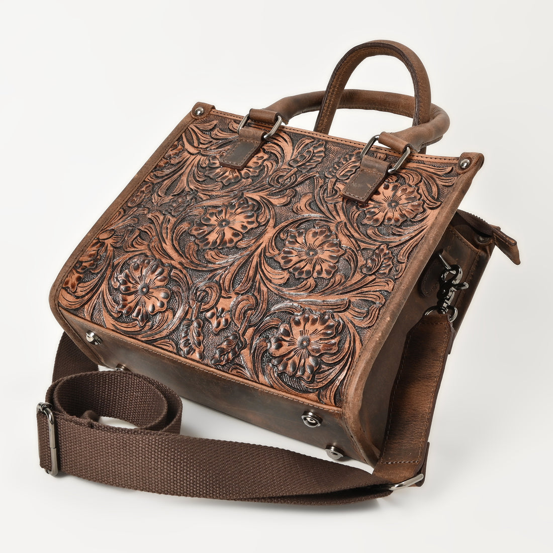 Hand Crafted Floral Tooled Bag – Western Leather Handbag