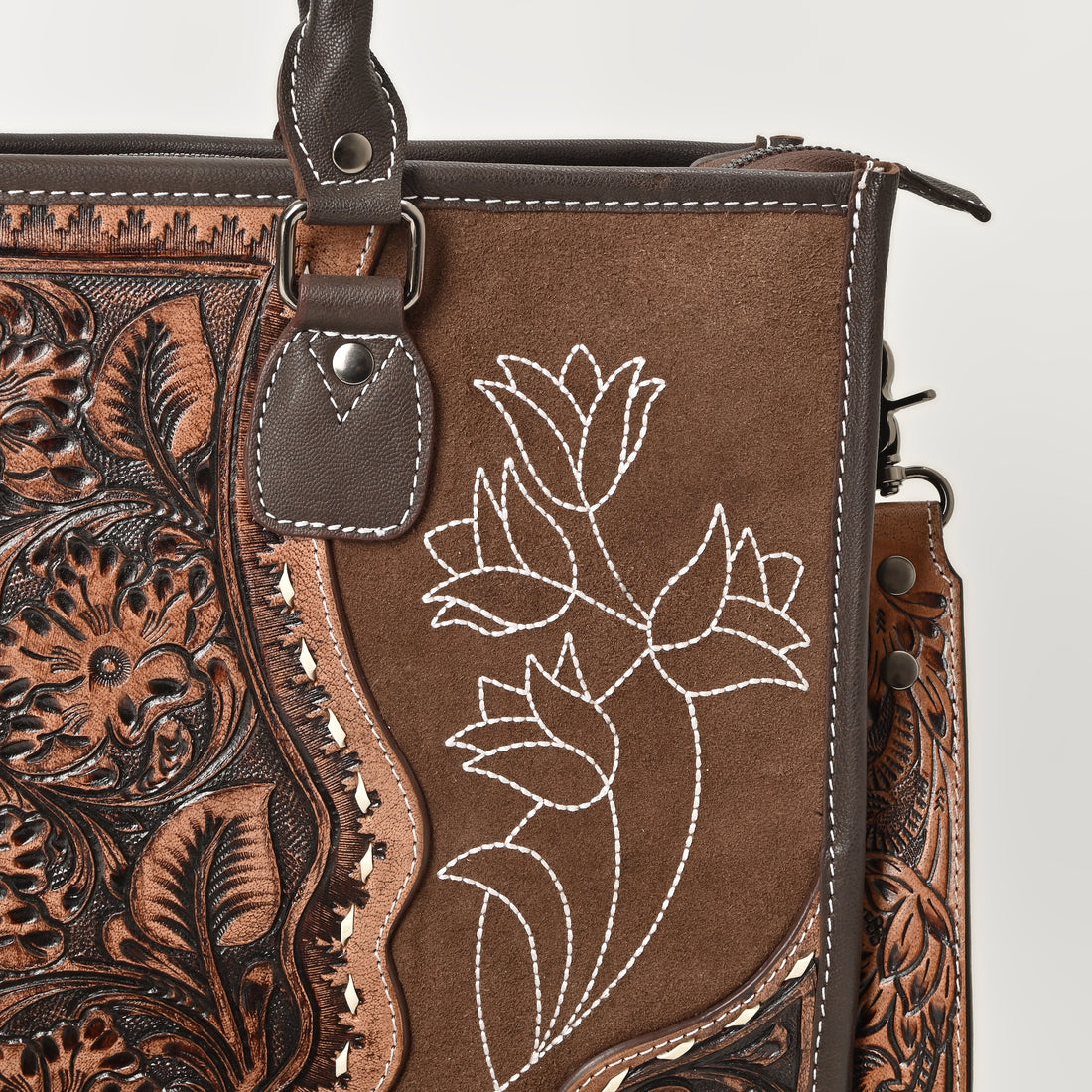 Western Rose Handcrafted Stitch Tote – Western Leather Tote