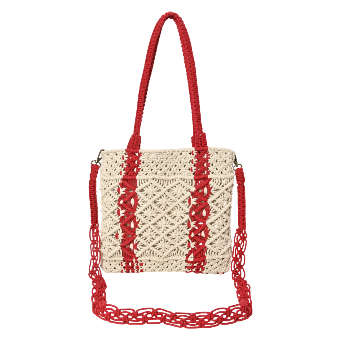 Boho Cotton Macrame Tote Bag – Handmade Woven Crochet Handbag with Crossbody Strap for Women