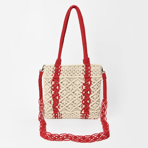 Boho Cotton Macrame Tote Bag – Handmade Woven Crochet Handbag with Crossbody Strap for Women