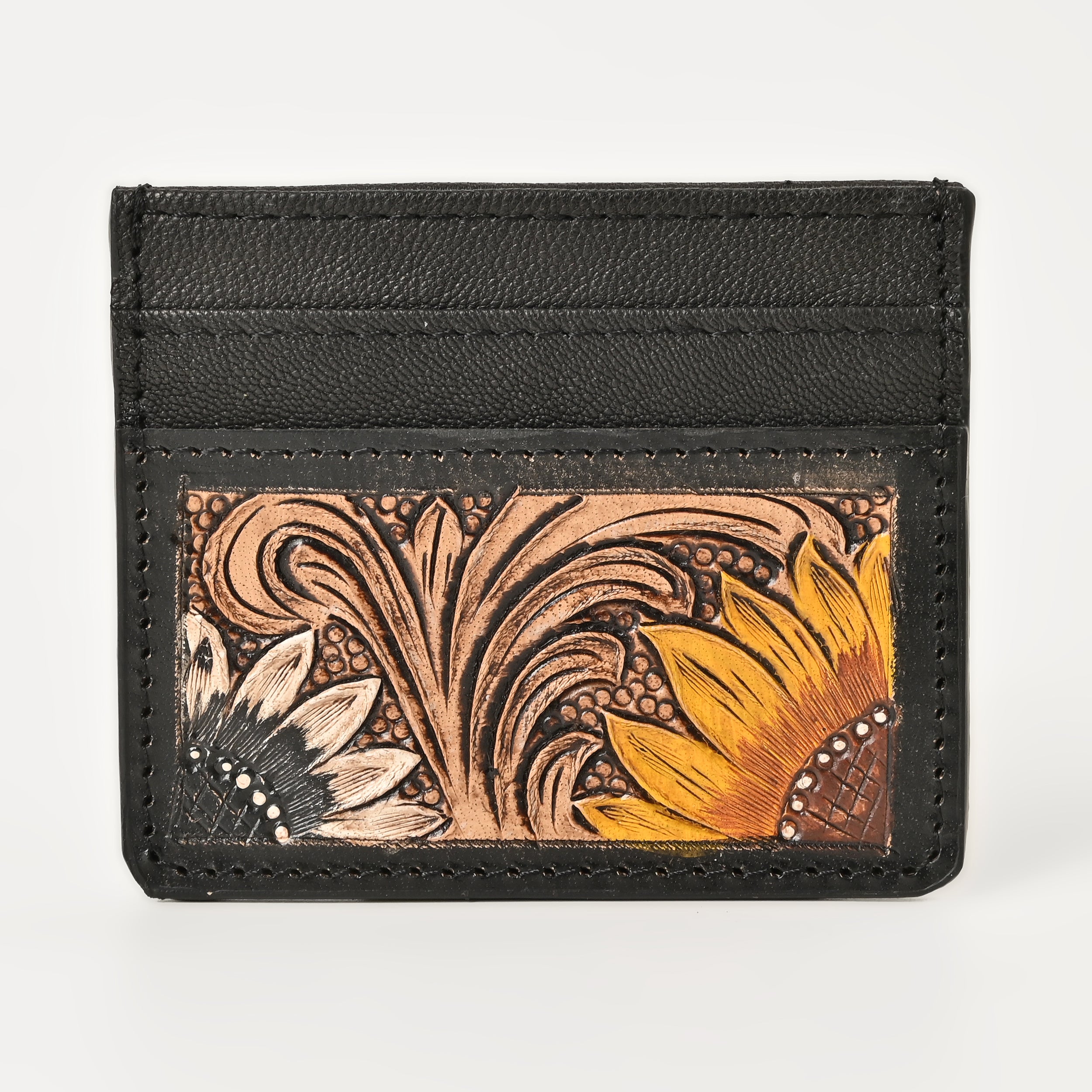 Black & Ivory Grid Card Wallet – Handcrafted Leather