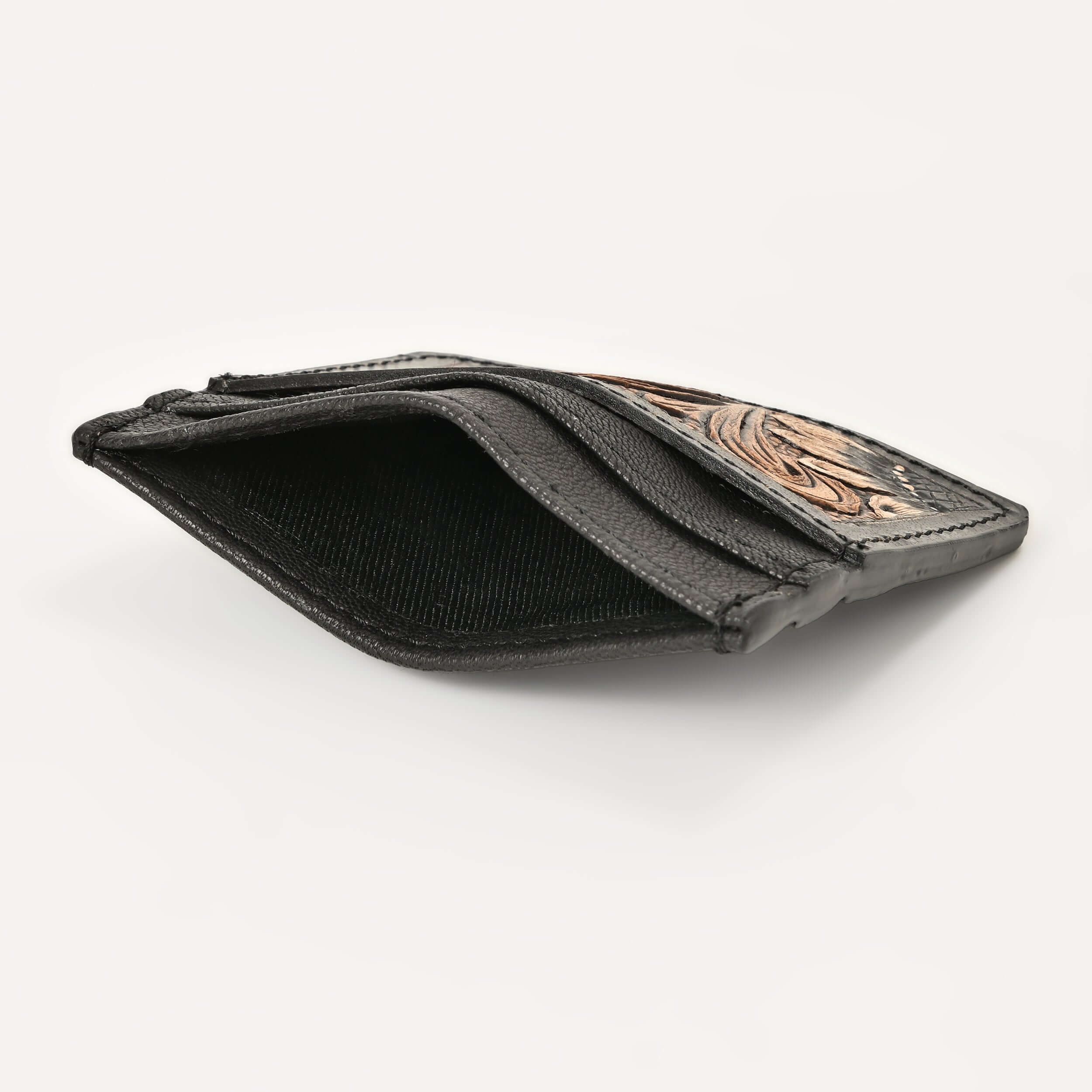 Sunflower Ridge Tooled Card Holder – Handcrafted Leather Wallet