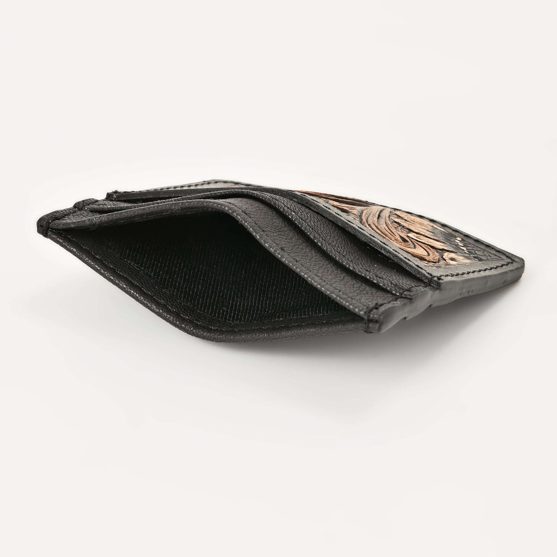 Sunflower Ridge Tooled Card Holder – Handcrafted Leather Wallet