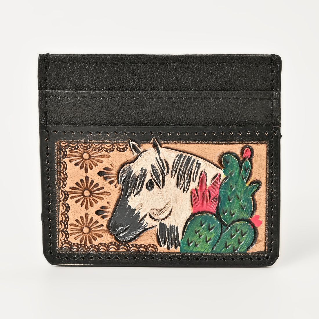 Black & Ivory Grid Card Wallet – Handcrafted Leather