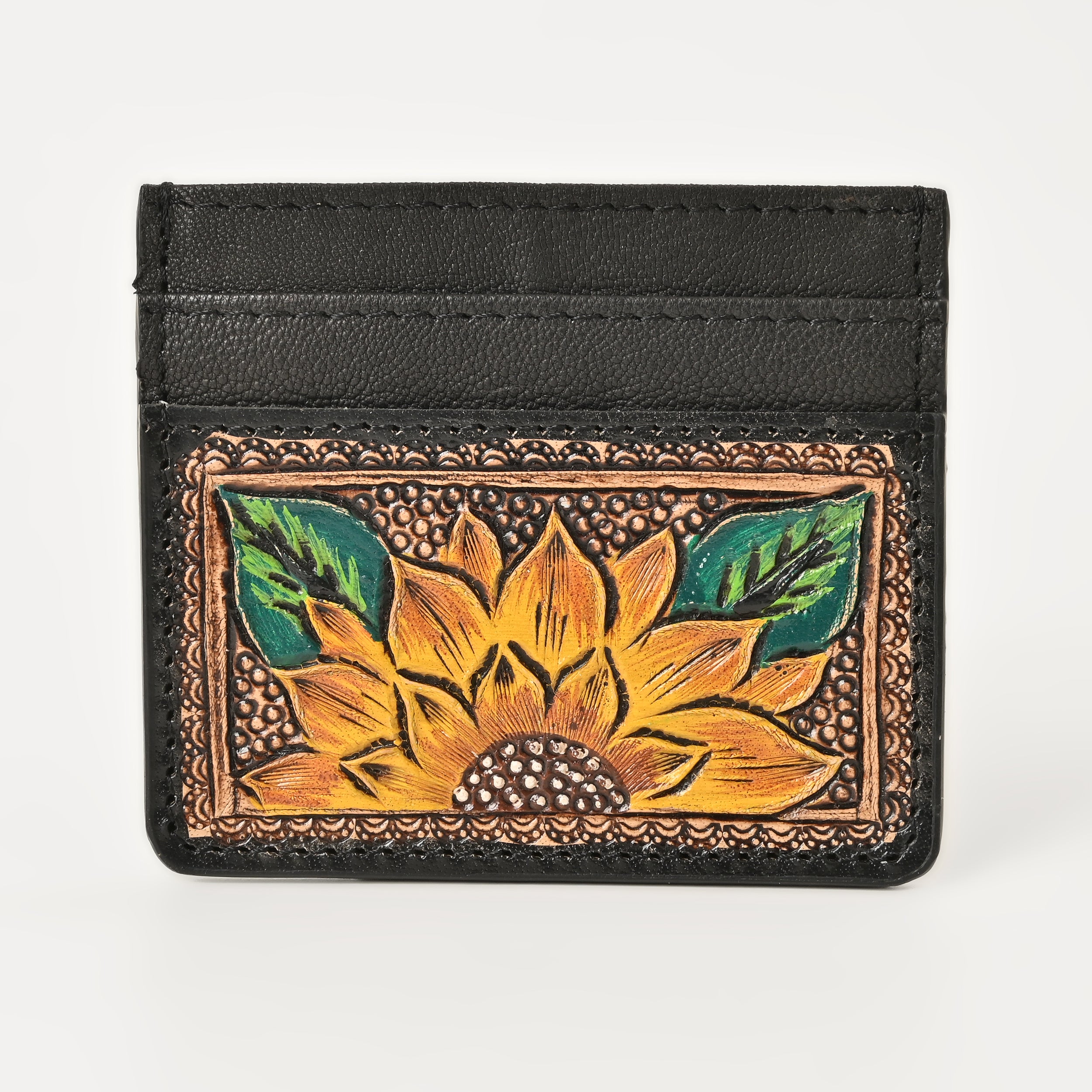 Black & Ivory Grid Card Wallet – Handcrafted Leather