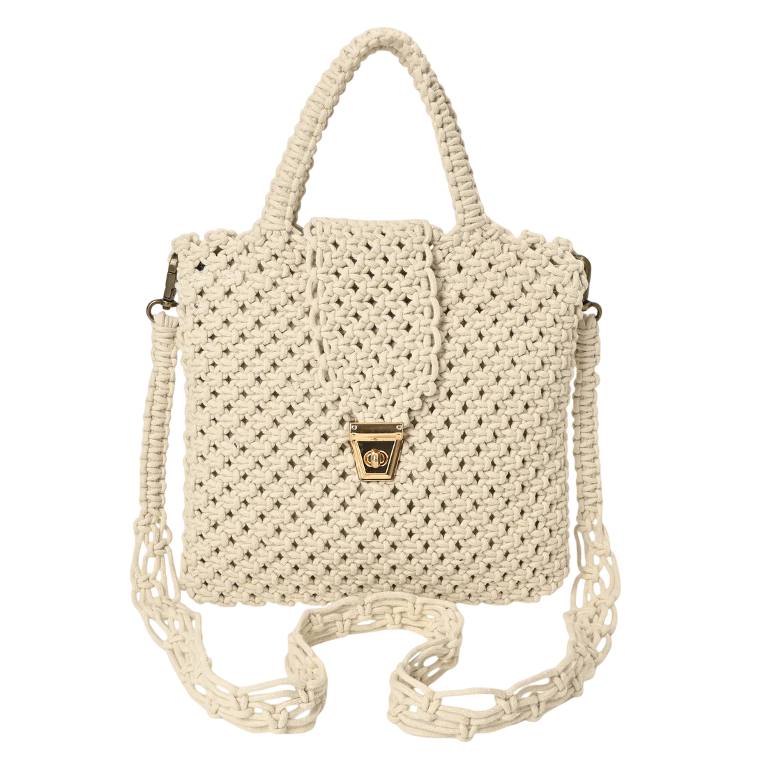 Handmade Cotton Macrame Top Handle Bag – Boho Woven Crochet Crossbody Handbag for Women