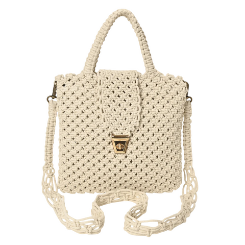 Handmade Cotton Macrame Top Handle Bag – Boho Woven Crochet Crossbody Handbag for Women