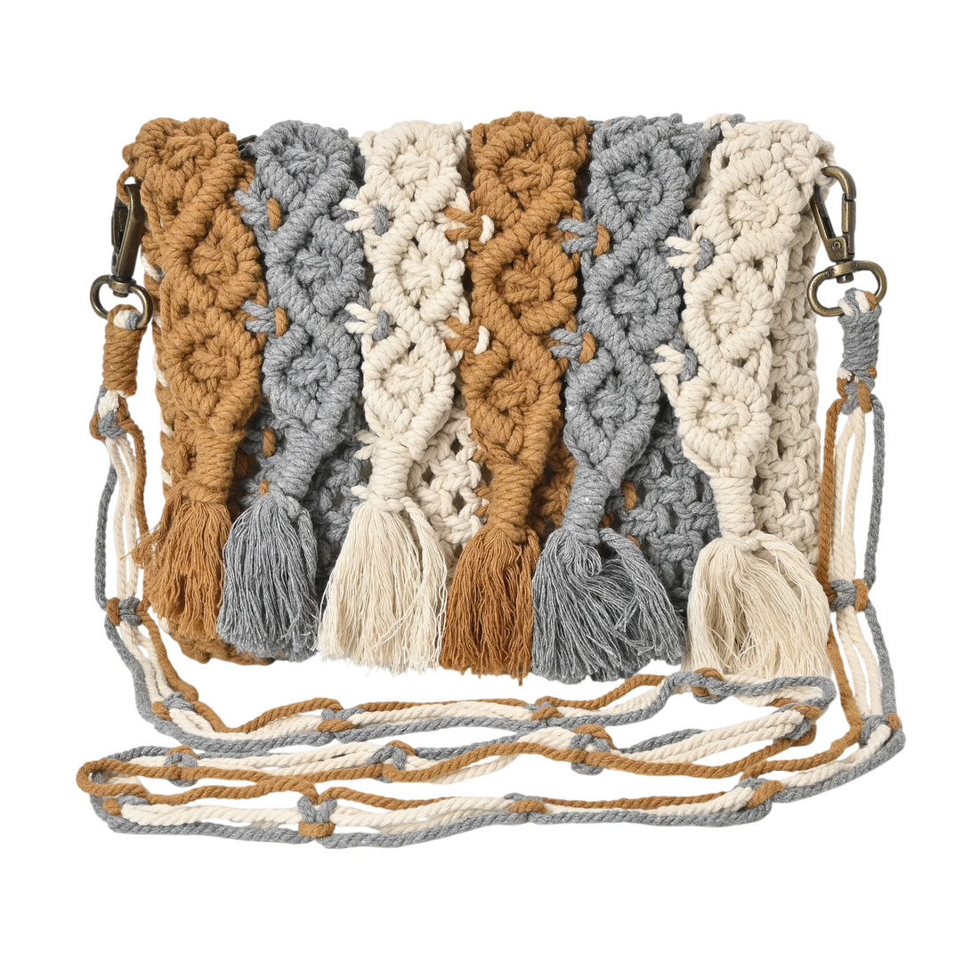 Boho Cotton Macrame Fringe Crossbody Bag – Handmade Woven Crochet Tassel Purse for Women