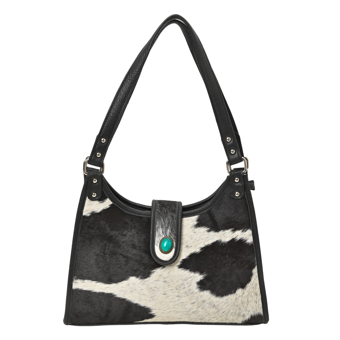 Prairie Moon Hair-On Hide Hobo Bag – Cowhide Leather Shoulder Bag with Turquoise Accent