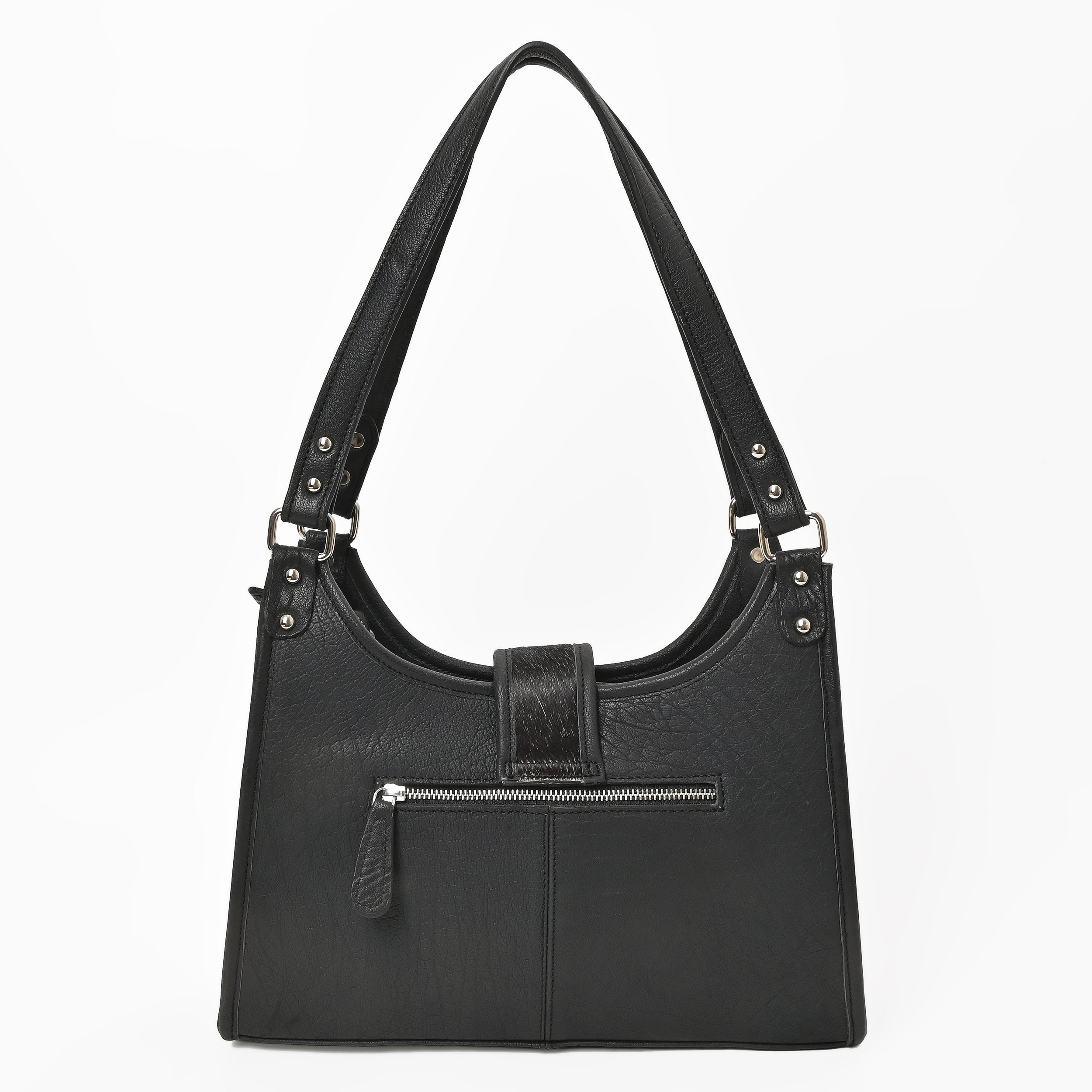 Prairie Moon Hair-On Hide Hobo Bag – Cowhide Leather Shoulder Bag with Turquoise Accent