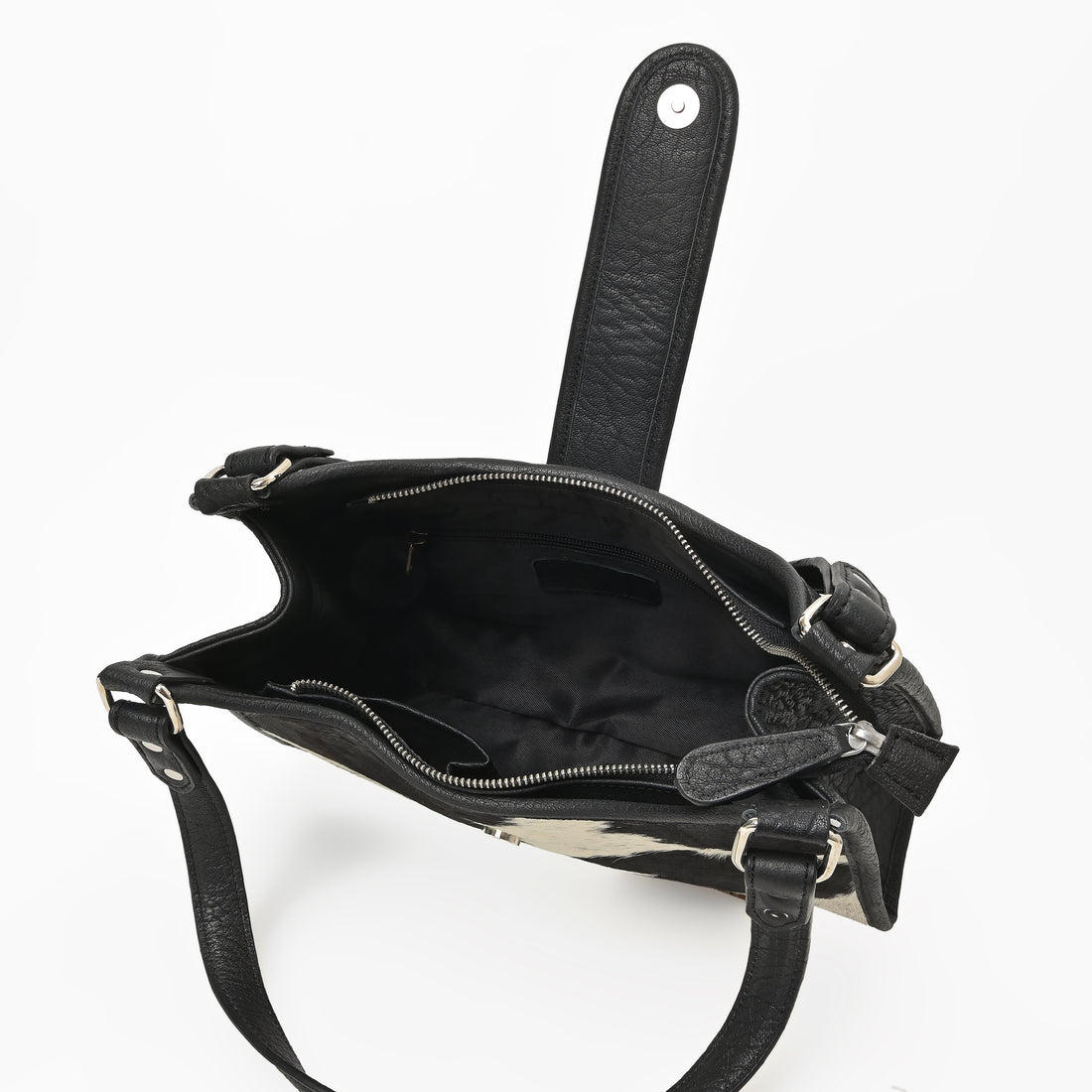 Prairie Moon Hair-On Hide Hobo Bag – Cowhide Leather Shoulder Bag with Turquoise Accent