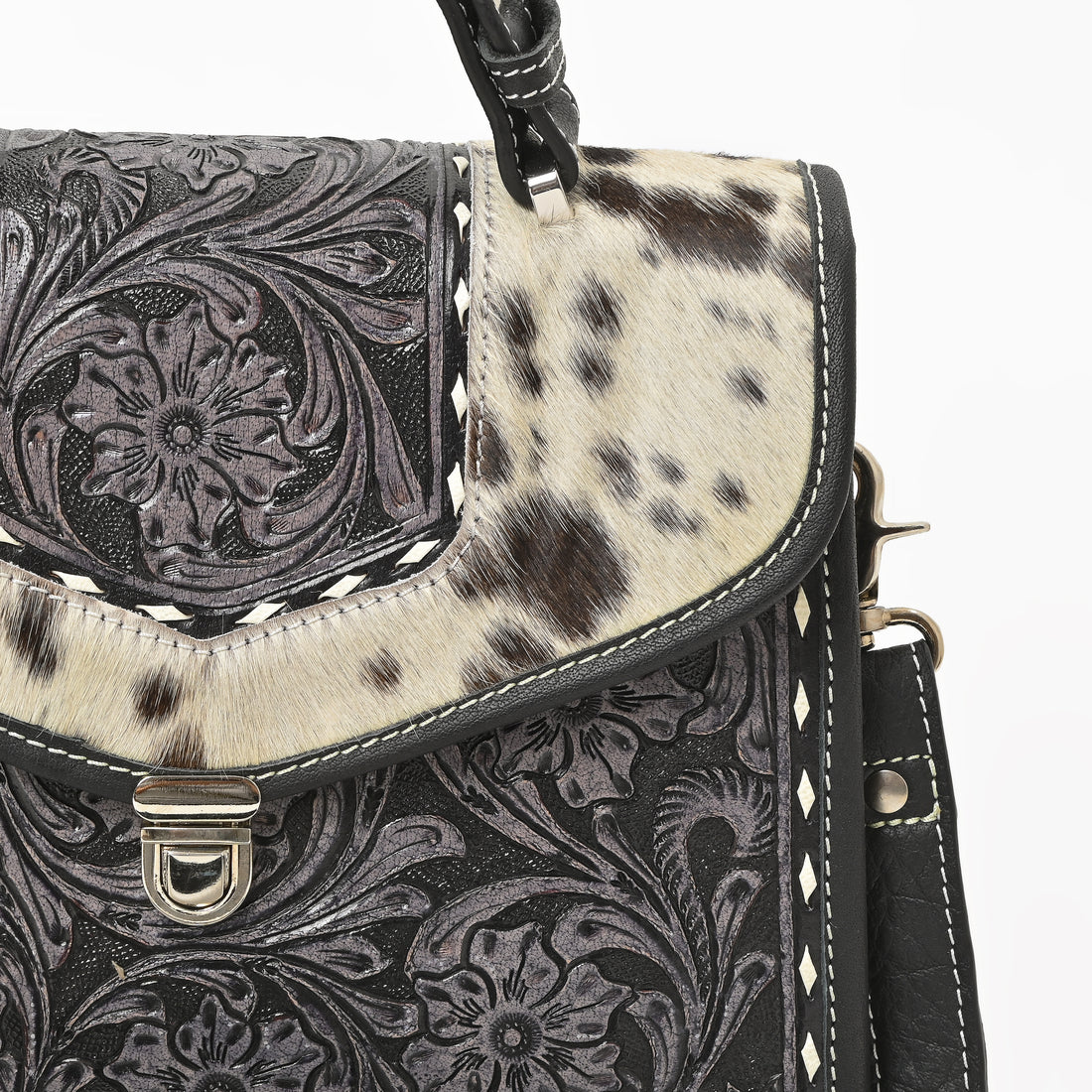 Cowhide Floral Ranger Leather Bag – Western Tooled Handbag with Crossbody Strap