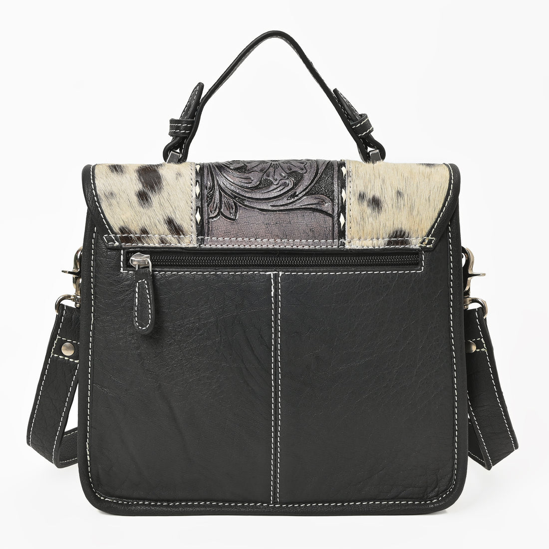 Cowhide Floral Ranger Leather Bag – Western Tooled Handbag with Crossbody Strap