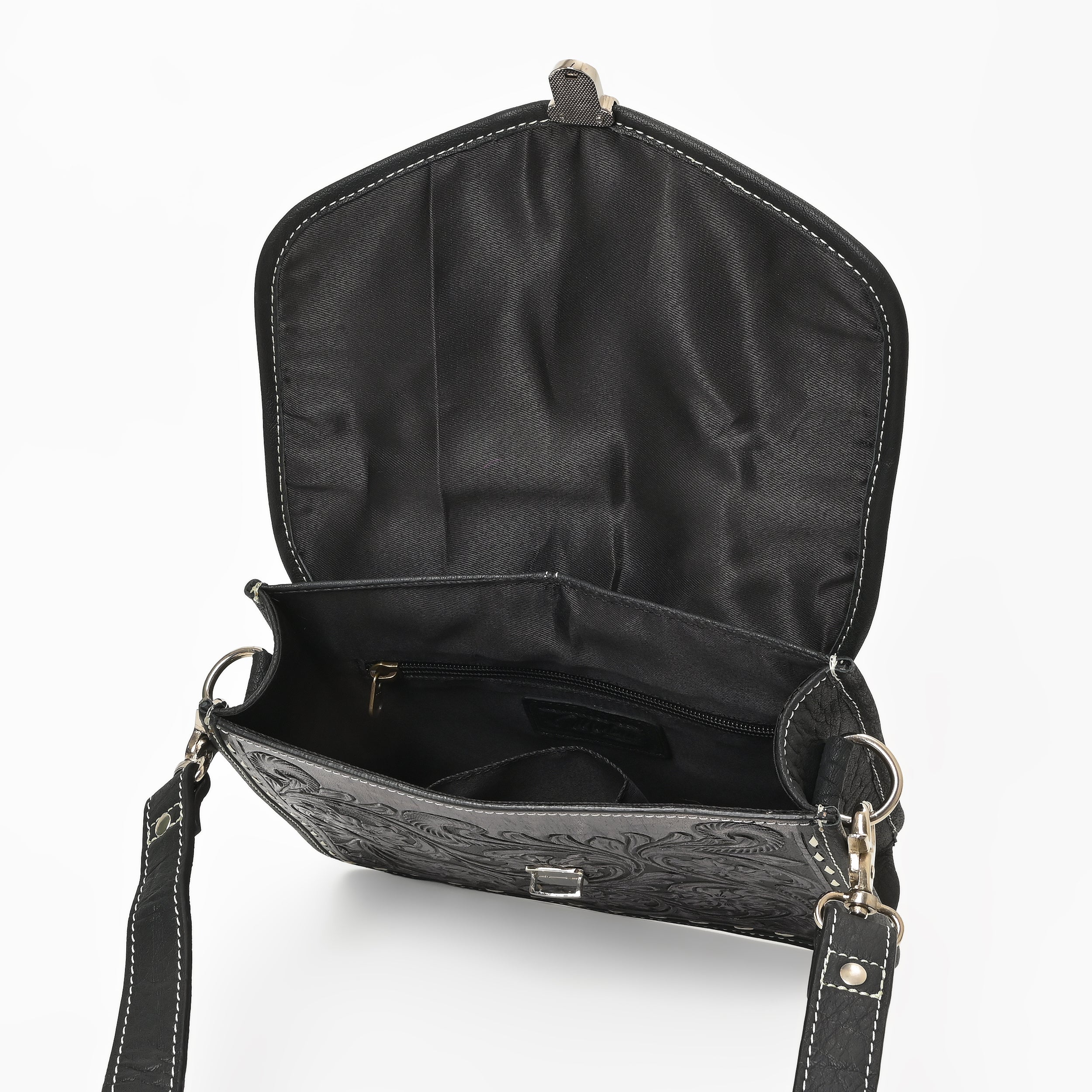 Cowhide Floral Ranger Leather Bag – Western Tooled Handbag with Crossbody Strap