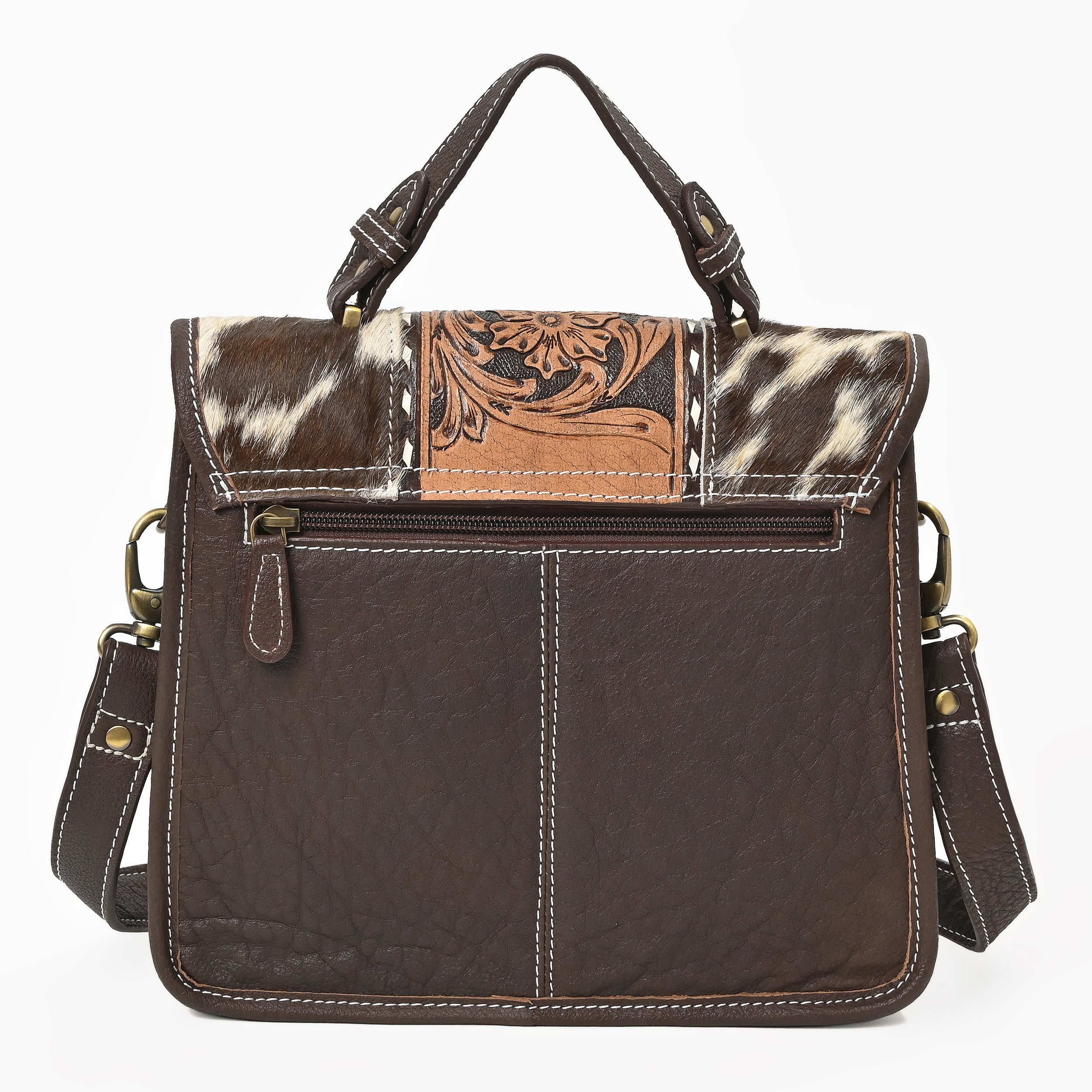 Cowhide Floral Ranger Leather Bag – Western Tooled Handbag with Crossbody Strap
