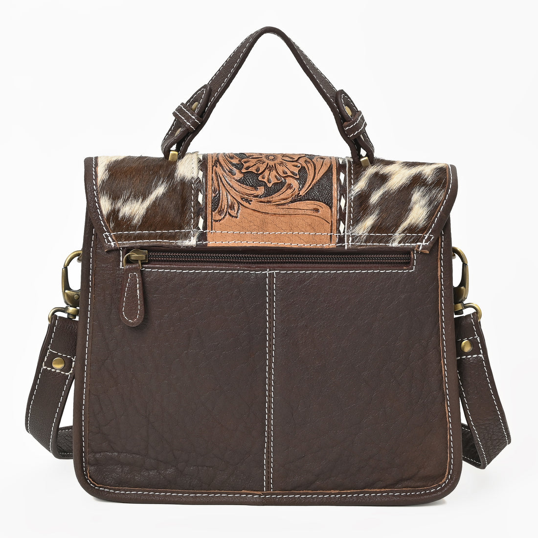 Cowhide Floral Ranger Leather Bag – Western Tooled Handbag with Crossbody Strap