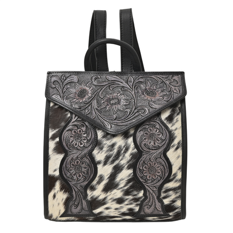 Cowhide Western Bloom Leather Backpack – Floral Tooled Hair-On Leather Bag