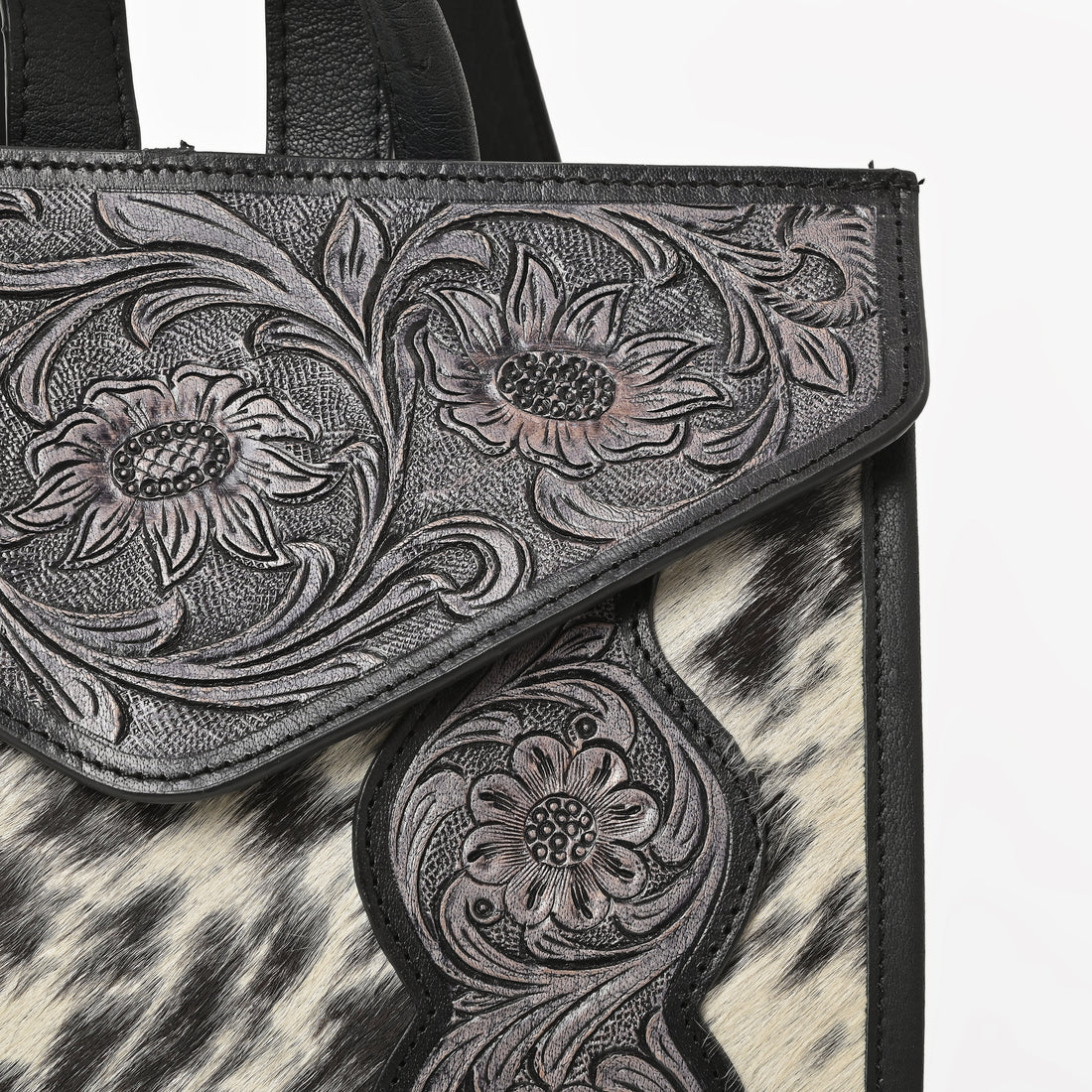 Cowhide Western Bloom Leather Backpack – Floral Tooled Hair-On Leather Bag